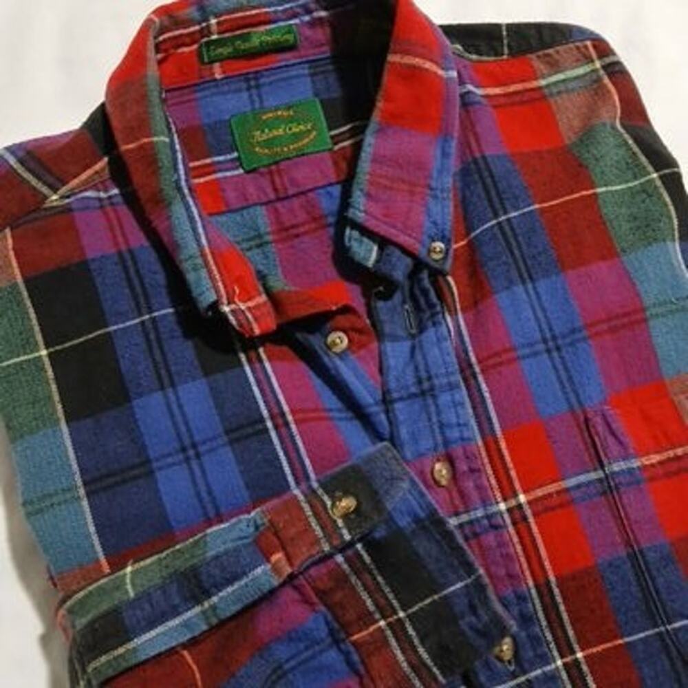 VTG Natural Choice Men's Flannel Shirt 2XL100% Cotton Red/Green/Blue Button-Down